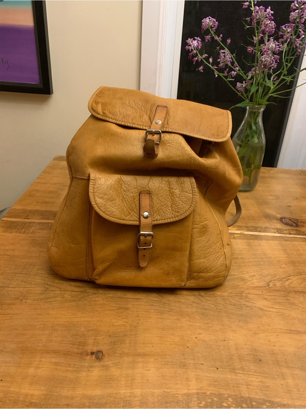 Classic Tan Leather Backpack - Men